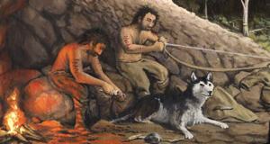Cro_magnon with domesticated wolf